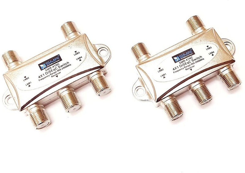 ERHIndia (Pack of 2) DiSEqC Switch 4 in 1 Out Used with Satellite LNB 4 Way LNB Splitter Frequency Range : 950-2400 MHz 4 in 1 DiSEqC Switch 4 Way Indoor Satellite Splitter 2 inch Blu-ray Player(Silver)