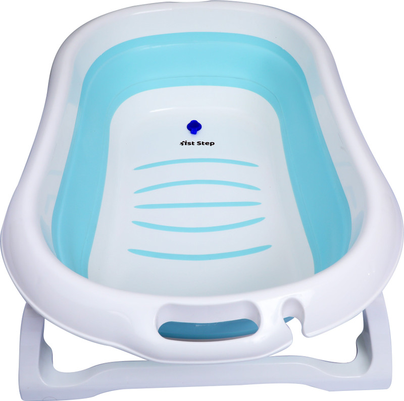 1st Step Folding Bath Tub with Temperature Sensitive Plug and Anti-Skid Base for Kids of 0 to 3 Years Upto 20 Kgs Weight Capacity(White & Blue)