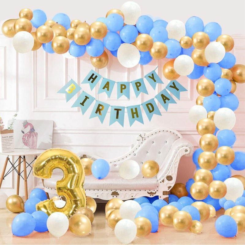 KR 3rd Happy Birthday Balloons Decoration Kit Items Combo with Metallic Balloons(Set of 47)