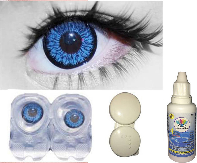 Diamond Eye 1 Pair Dark Blue With Solution Colored Contact Lens(Pack of: 1)