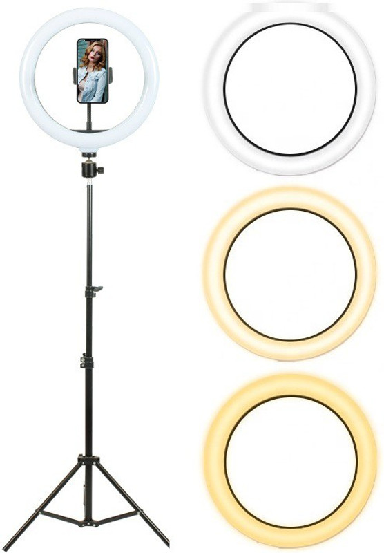 Webilla 10" Ring Light with Tripod Stand - Phone Holders, 3 Lighting, Selfie Circle LED Lights Ringlight for Video Recording, Makeup Ring Flash(Black)