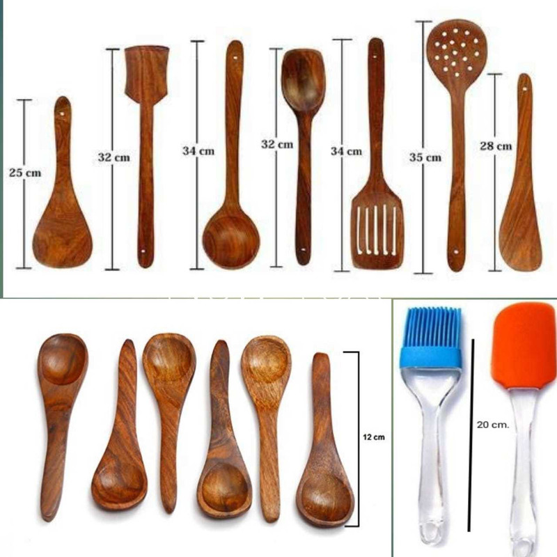 PURCHAZE24X7 Wooden cooking Spoon / Baking Spoon / Spaula / Wooden Ladle / Silicone Oil Brush Set / Wooden Spatula Set / Wooden Kitchen Tools Set / Bakeware Set Kitchen Tool Set(White, Brown, Blue, Red, Cooking Spoon, Baking Tools, Spatula, Ladle, Brush)
