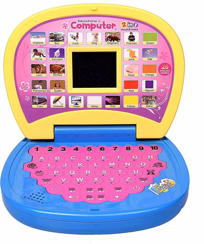 Sani International Toy Mall Kids Laptop, LED Display, with Music, Educational Laptop Learner with LED Screen for kids to learn abcd(Blue, Pink, Yellow)