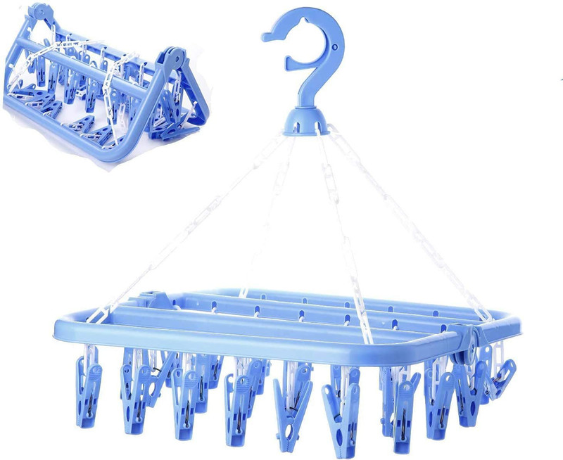 Urbanware Laundry Hanger Drying Rack Foldable Clip and Drip Hanger with 28 Clips and Hook for Drying Towels Baby Clothes Plastic Laundry Sock Drying Hanger Multicolour Plastic Cloth Clips(Multicolor)