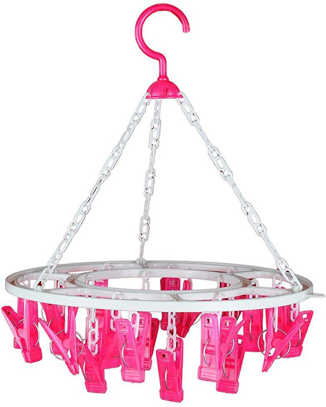 Urbanware 24 Clip peg Laundry Clothesline Hanging Rack for Drying Clothes. Round Shape Kids Cloth Hanger Plastic Cloth Clips(White, Pink)