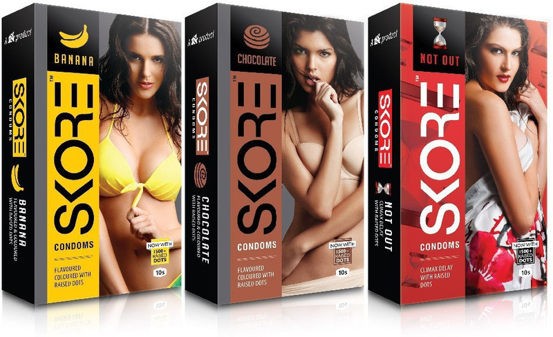 SKORE NOT OUT, BANANA AND COOL Condom(Set of 3, 30 Sheets)