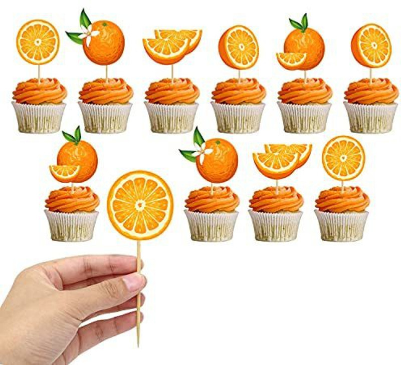 ZYOZI Little Cutie Baby Shower Cupcake Toppers 10 Pack Food/Appetizer Picks for Orange Birthday Party Decorations Clementine Theme Party Supplies Cupcake Topper(ORANGE Pack of 10)