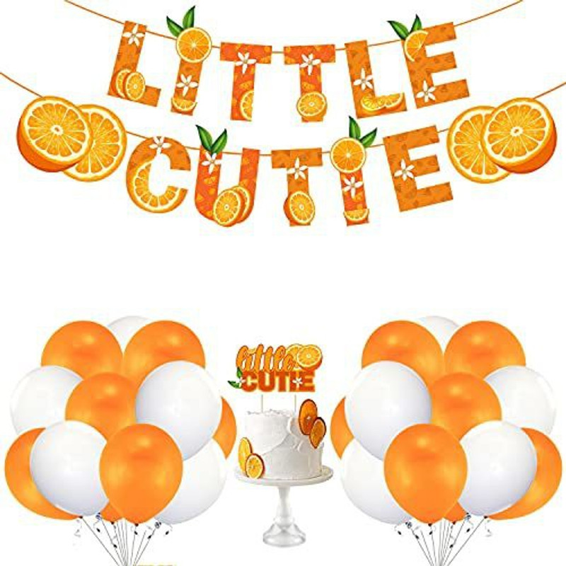 ZYOZI Little Cutie Baby Shower Theme Decorations for Girl and Boy Include Banner with Cake Topper, Ballons (Pack of 27)(Set of 27)