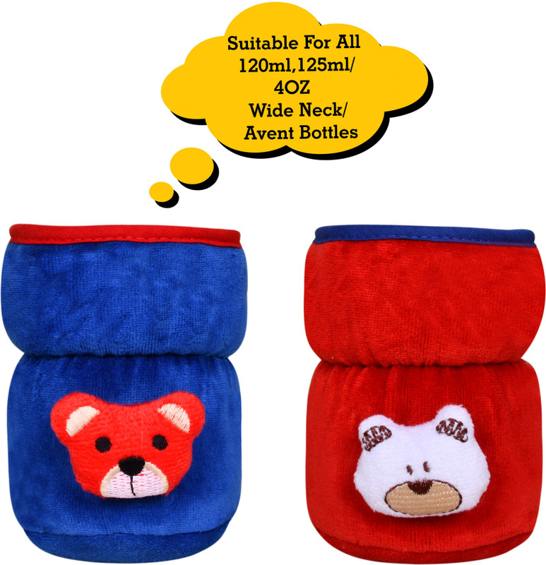 The Little Lookers Bottle Cover for Philips Avent/Wide Neck Feeders Soft Plush Stretchable Baby Feeding Bottle Cover with Easy to Hold Strap (Royal Blue & Red, Wide Neck 125ml/4OZ)(Royal Blue & Red)