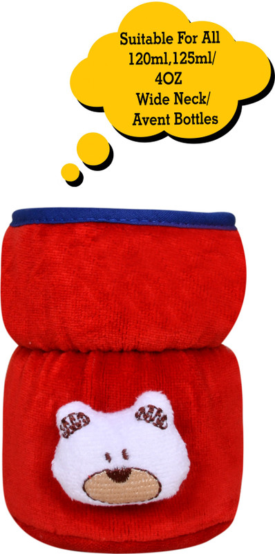 The Little Lookers Bottle Cover for Philips Avent/Wide Neck Feeders Soft Plush Stretchable Baby Feeding Bottle Cover with Easy to Hold Strap (Red, Wide Neck 125ml/4OZ)(Red)