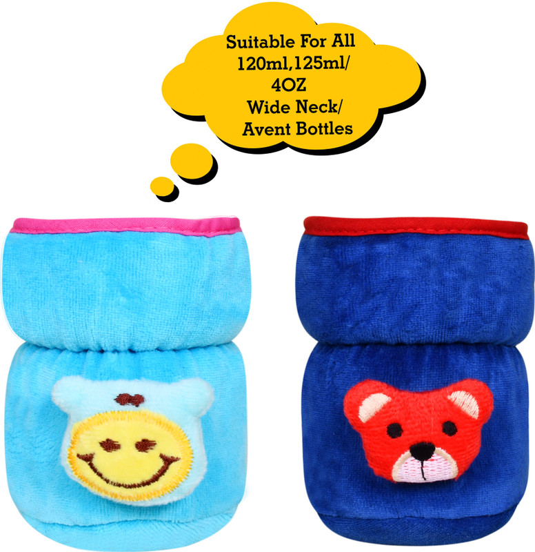 The Little Lookers Bottle Cover for Philips Avent/Wide Neck Feeders Soft Plush Stretchable Baby Feeding Bottle Cover with Easy to Hold Strap (Blue & Royal Blue, Wide Neck 125ml/4OZ)(Blue & Royal Blue)