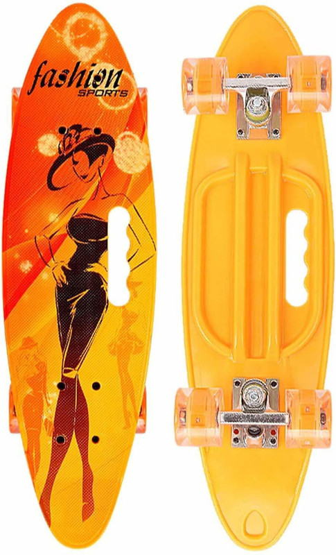 Neyu Ride On Penny Board | Skateboard | Wave Board | Caster Board | Colorful LED Light Up Wheels for Boys & Girls (Multi-Design & Multicolor) 6 inch x 24 inch Skateboard(Yellow, Pack of 1)