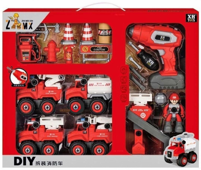 SR Toys DIY Set Toy City Cleaning Trucks Play Set with Screwdriver Toy for 3 Year Old Kids, Boys, Girls(Red)