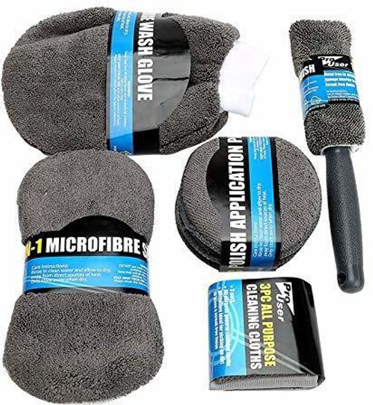 LAVITRA 9 Pcs Car Wash Cleaning Kit Include 3 Microfiber Towels, 3 Applicator Pads, Wash Sponge, Wash Glove, Wheel Brush for Car,Bike Home Combo