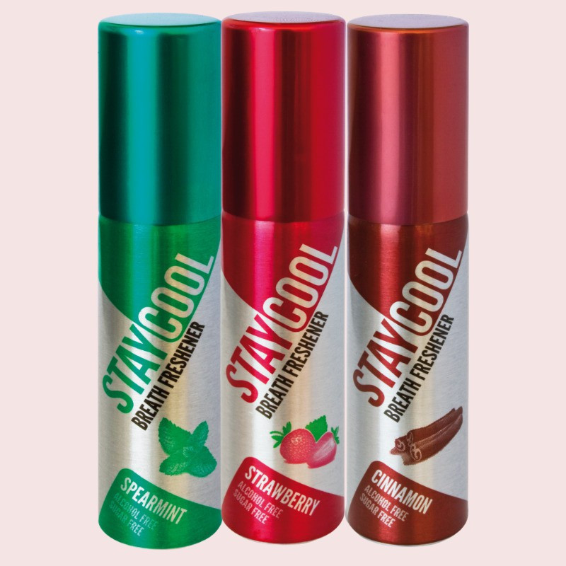 STAY COOL (1 Spicy + 1 Fruity) Breath Freshener Cinnamon , Strawberry 40 mL Pack of 2 Spray(40 ml)