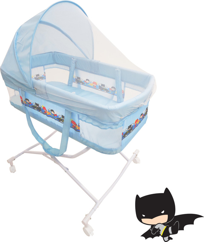 Batman & Superman Portable Baby Cot with Swing Bassinet(Light Blue)