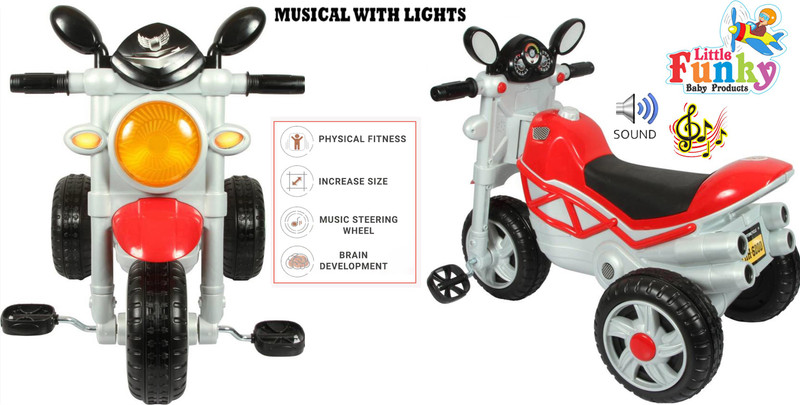 Little Funky Kids Ride On Bullet Bike With Pedal N Music & Led Lights for 2 to 4 Years Yellow Scooter Non Battery Operated Ride On(Yellow)
