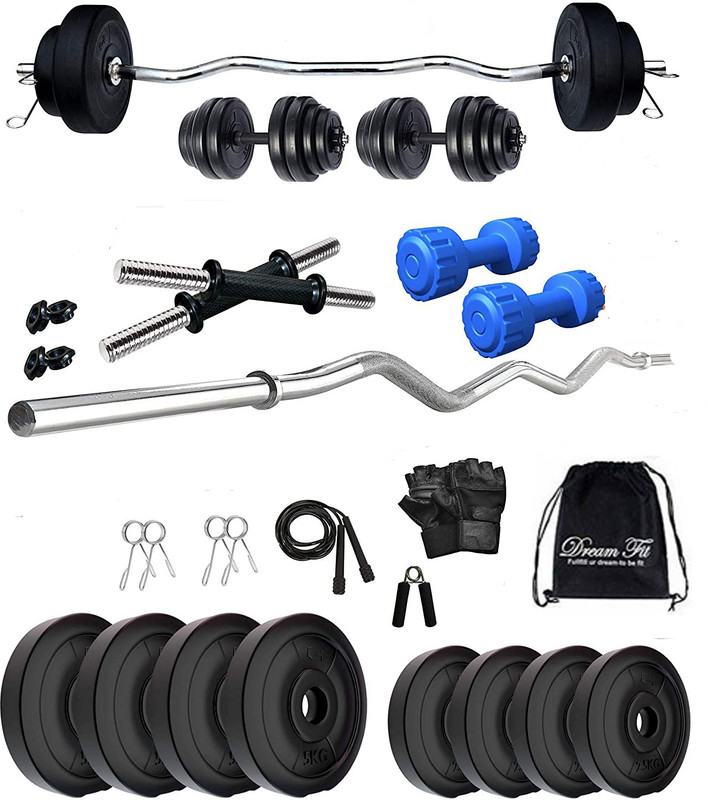 DreamFit 30 kg 30 kg Home gym with 3 ft Curl Rod Free pair of 2 kg pvc Dumbbells ( 2kg x 2 = 4 kg) And Accessories Home Gym Combo