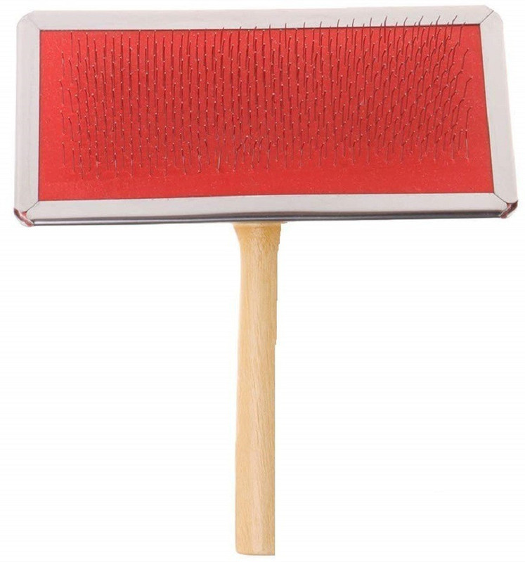 Rvpaws Dog and Cat Grooming Slicker Shedding Hair Remove Wood Handle Comb Brush for Short/Long Hair (Red, Large) Slicker Brushes for Dog & Cat