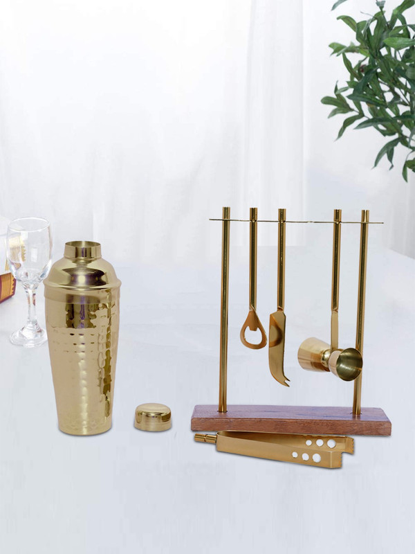 nestroots Shaker Cocktail Mocktail Steel Shaker Mixer Bottle, Bar Tool Set Accessories ice Tong, Bottle Opener, Double Side peg Measurer, Cheese Knife with Stand Wine Tools for Cocktails Drink (Copper) 2 Slice Toast Rack(Stainless Steel)