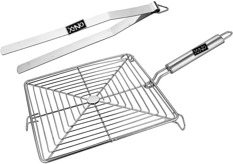 Xyno Premium Quality SS Pipe Square Roaster 7" with Chimta Steel Cooking Tong 11" Roti Chapati, Papad Jali, Paneer Grill, Roti Maker, Barbeque Jali Roaster Kitchen Tool Combo Set 18 cm Utility, Roasting, Serving Tongs(Pack of 2)