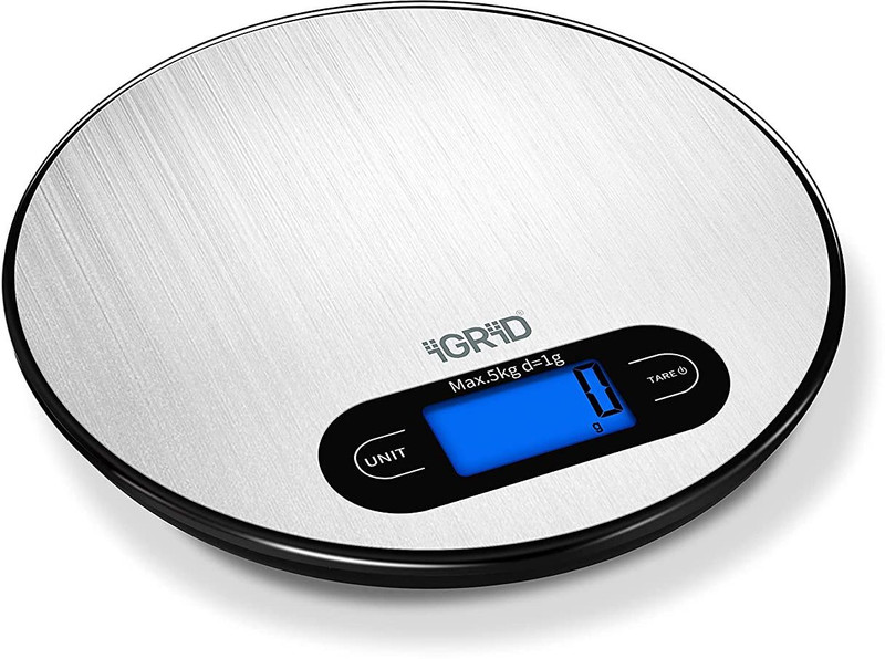 iGRiD Digital Slim Round Kitchen Food Scale| Compact | Standard Tare Feature | Precision Accuracy | 5 kg/11 lbs Capacity | IG-FS1396 | Weighing Scale(Black)