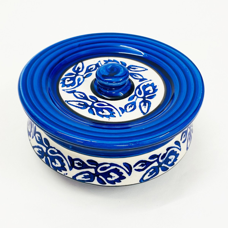 royal enterprise Ceramic Serving Bowl serving bowl with lid blue design 2(Pack of 2, Blue, White)