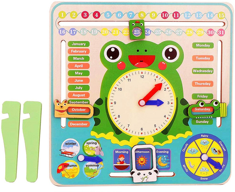 Chocozone 7 in 1 Multi Functional Wooden Calender Clock with Sliders Preschool Educational Toy Learning Toys for 3 Years Old Kids(Multicolor)