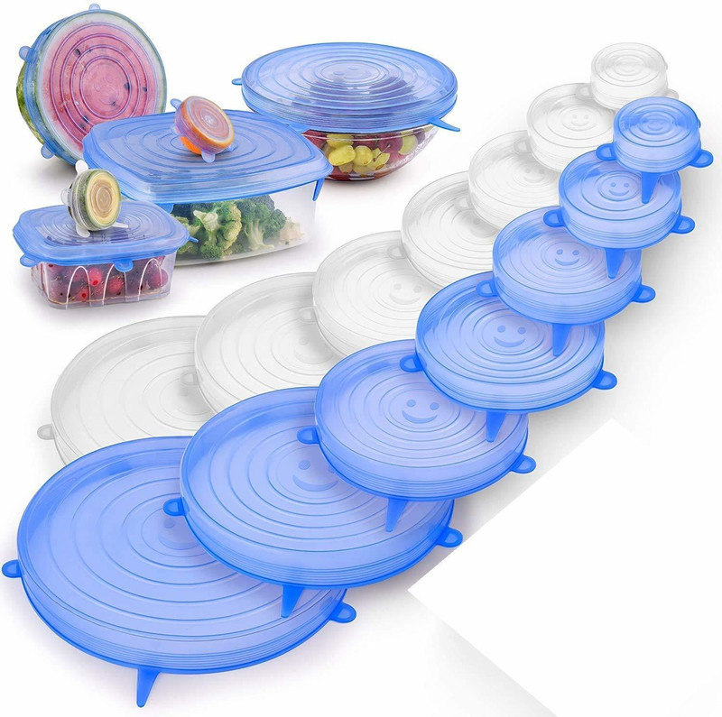 LOSIF Silicon Stretchable Lids, Silicone Lids and Cover -6 pc Multicolor 8 inch Lid Set, Pack of 6(Silicone)