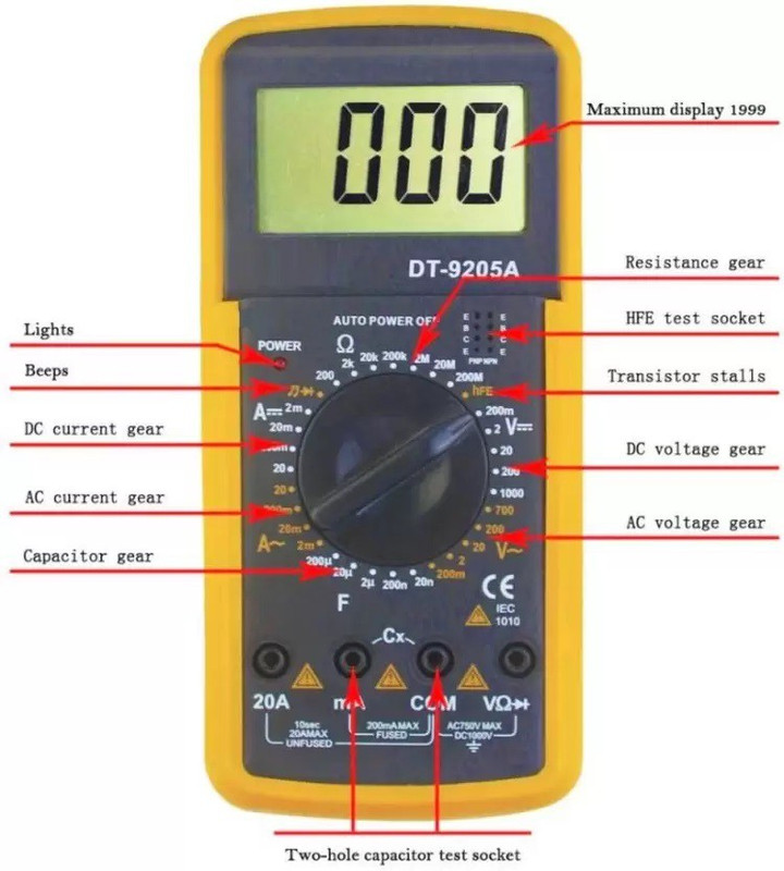 SG Flash Digital Multimeter with Probes and Battery Digital Multimeter(Yellow 2000 Counts)