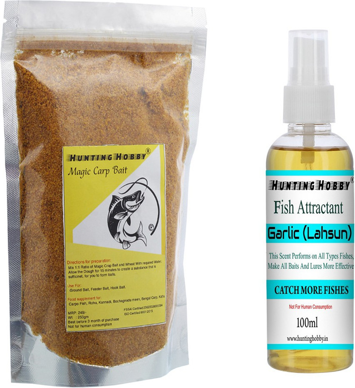 Hunting Hobby Fishing Magic Crap Bait Food (250 grams), Garlic Fish Bait Scent Oil 100ml Manual Fish Feeder(250 g)