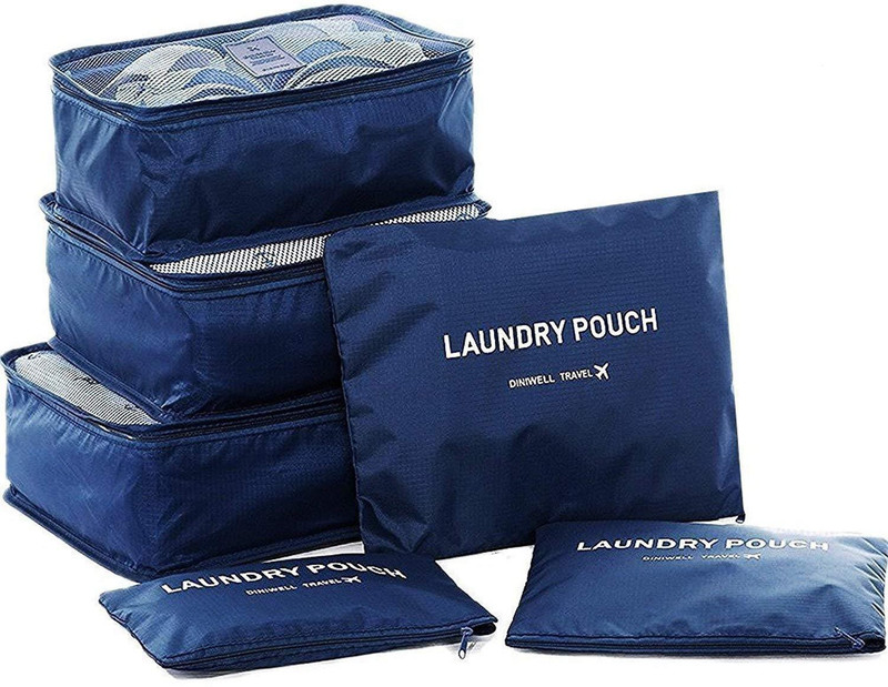 4square 6 in 1 Reusable, Waterproof Travel Laundry Pouch Cosmetics Make-up Bags Organizer Travel Bag(Navy Blue)