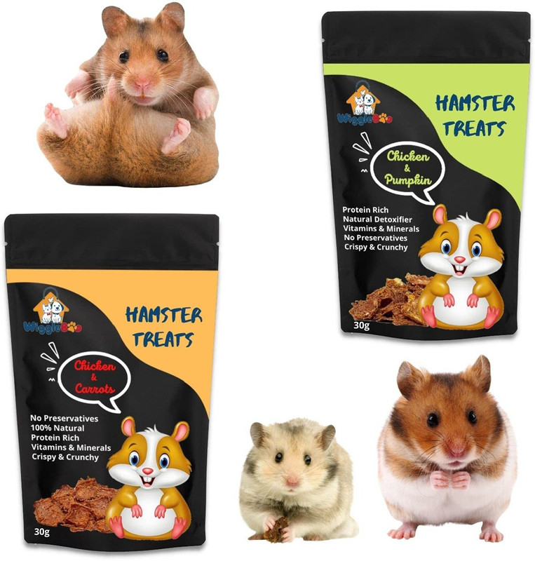 WiggleBoo Hamster Treats Combo | Chicken-Carrot + Chicken-Pumpkin | Travel Pack | 100% Natural Crunchy Snack | (30g + 30g) Chicken, Vegetable Hamster Treat(30 g)