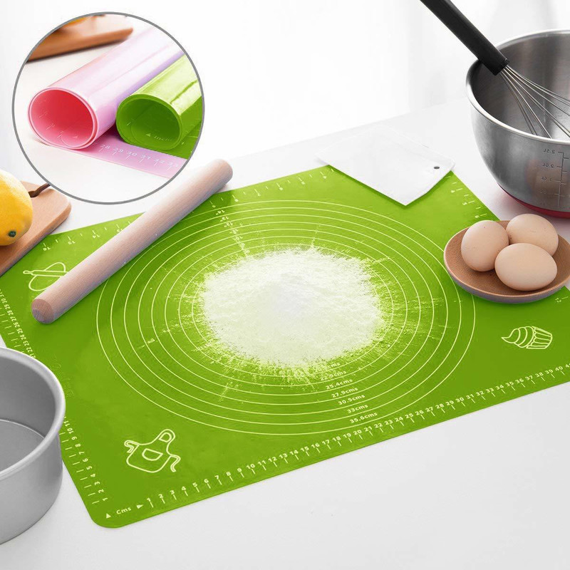 Drosselz Non-Stick Silicon Reusable Pastry Fondant Dough roti chapati Rolling Baking Sheet mat Food-grade Silicone Baking Mat, Cake Pad Cooking Dough Atta Kneading Food-grade Silicone Baking Mat (multicolour) (Pack of 1) Mat 50 x 40 cm Board(Green, Pack of 1)