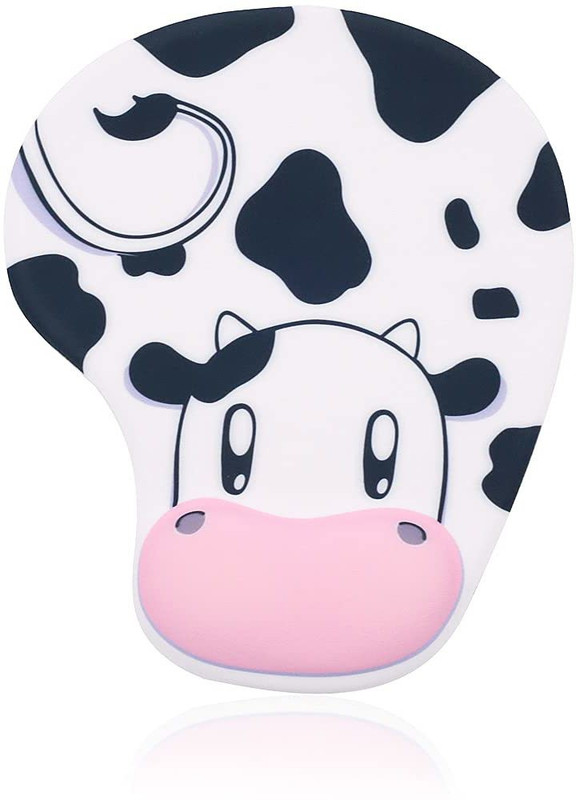 Zeitel Cartoon Wrist protected Personalized Computer Decoration Gel Wrist Rest Mouse Pad Ergonomic Design Memory Foam Mouse Pad Gel Mouse Pad/Wrist Rest(Cow Style) Non Slip Base Mousepad(White)