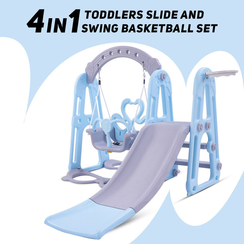 baybee Foldable Baby Garden Slide for Kids - Plastic Garden Slide for Kids/Toddlers/Indoor/Outdoor Preschoolers for Boys and Girls Age Group-1 to 5 Years (Swing N Slide)(Blue)