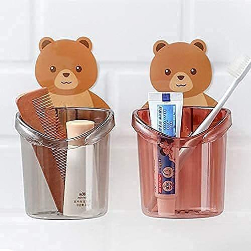 Akshar collection Teddy Bear Tooth Brush Holder Plastic Toothbrush Holder(Multicolor, Wall Mount)