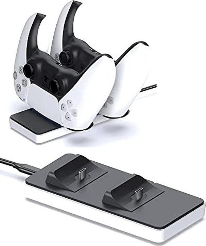 TMG Dual USB Charging Dock Compatible for PS5 Controller Charger | Fast Charging Dock , High Speed for Sony DualSense Controller (White).  Gaming Accessory Kit(White&Black, For PS5)