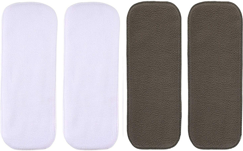 IRSHYAN KIDZGHAR 5 Layers Bamboo Charcoal Inserts Liners Natures Cloth Diaper Liner, Wetfree Reusable Washable Cotton Diaper Nappy Inserts for Baby Cloth Diapers(Set of 4.)(2 white and 2 grey)