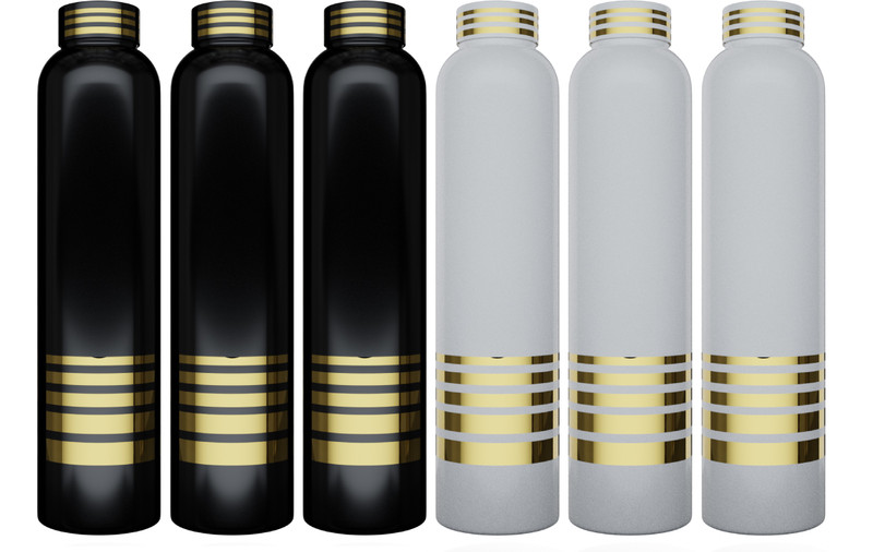 AneriDEALS Golden Lining Water Bottle 1000 ml Plastic Bottle(Pack of 6, Black, White)