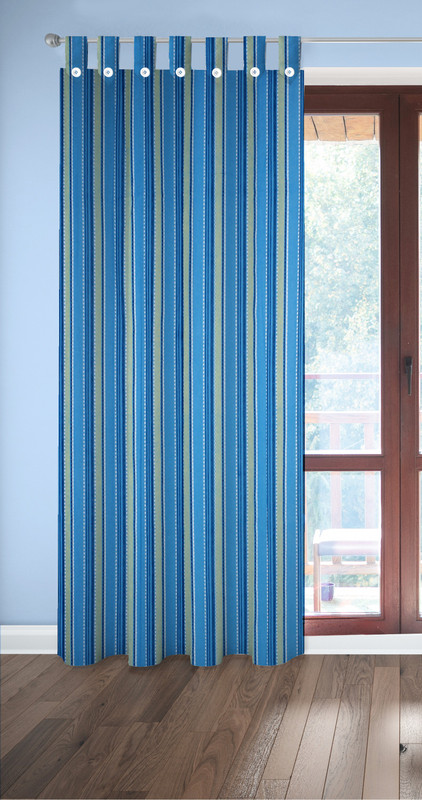 Nissi 200 cm (7 ft) Door Cotton Curtain Single Curtain(Blue, Striped)
