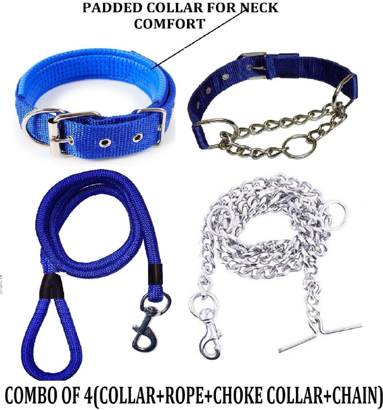 Hachiko Imported Best High Quality Dog Choke Collar+Rope(Combo of 2) Dog Collar & Leash(Large, Black)