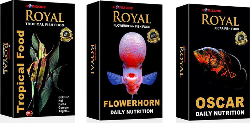 Horizone Royal Rare Fish Foods Royal Angel Fsish Food 100g, Oscar Fish Food 100g, Flower Horn Fish Food 100g Combo 3n1 3 kg (3x1 kg) Dry Young Fish Food
