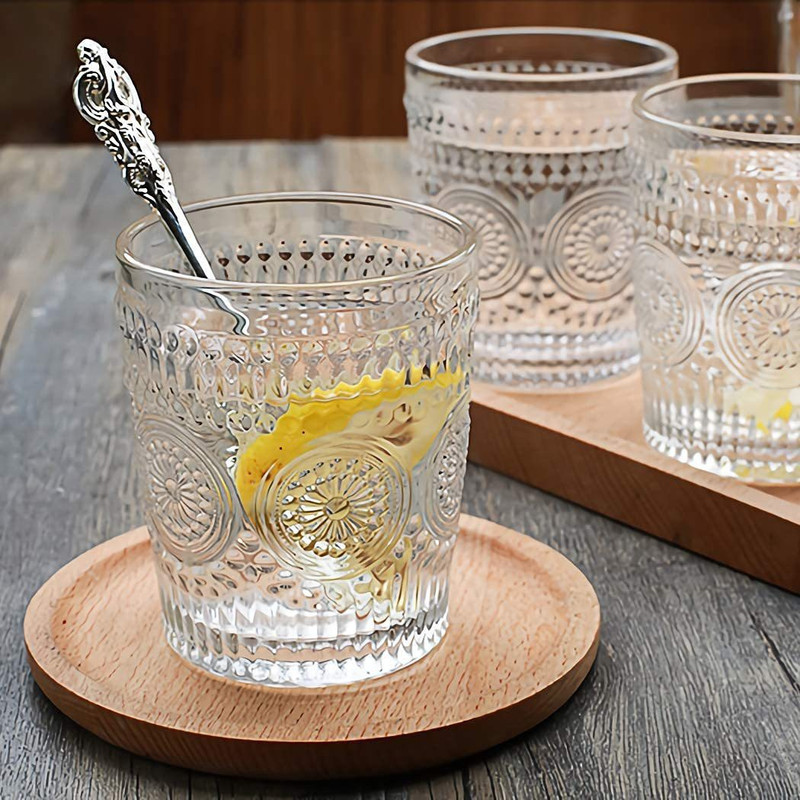 CQZ (Pack of 6) Royal Look Rajwadi Style Golden Rim Whiskey Glasses Set Of 6, 350 Ml Glass Set Water/Juice Glass(350 ml, Glass, Clear)