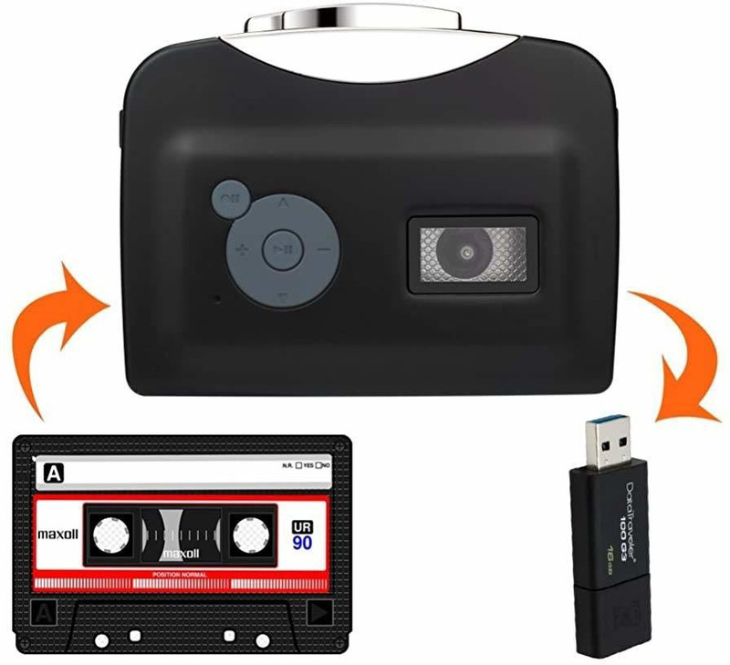 microware Portable Cassette to MP3 Converter, Convert Cassette to MP3 via USB Disk MP3 Player(Black, 3.4 Display)