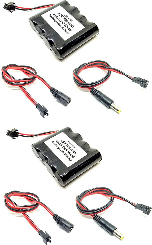 INVENTO 2Pcs 4.8V 700mAh Ni-cd Rechargeable 1.2V x 4 AA Cell Battery Pack with 5.5mm DC Female & DC Male Jack Plug wire 500mm Long Automotive Electronic Hobby Kit