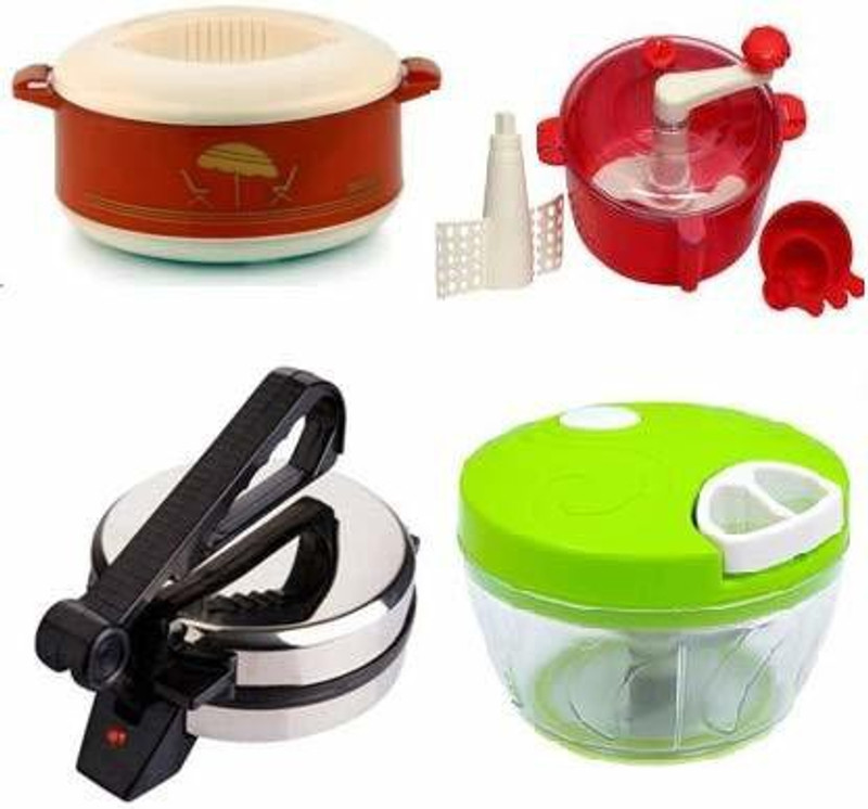 Eco Shopee COMBO OF NATIONAL ROTI MAKER, CASSEROLE AND RED DOUGH MAKER Roti/Khakhra Maker(Silver)