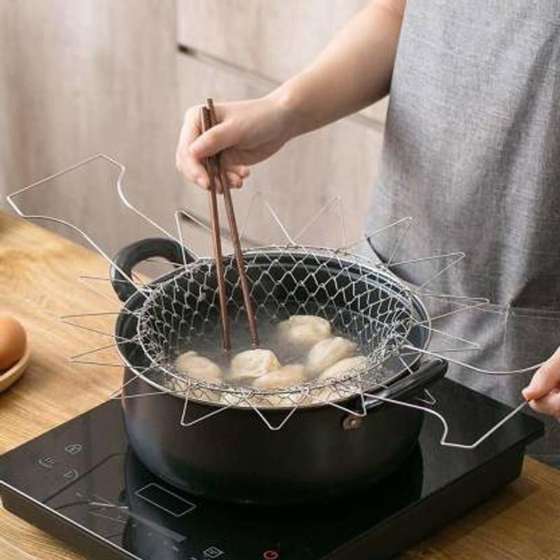 NH KITCHEN WORLD Collapsible Deep Frying Basket(Steel)