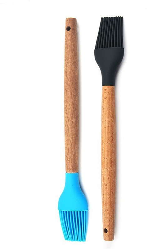 KitchenFest Pastry Brush with Wood Handle Special for Cake Mixer, Grilling, Tandoor, Silicone Flat Pastry Brush(Pack of 2)