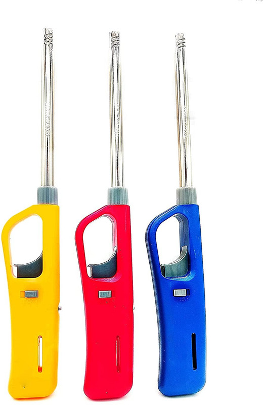 Roseleaf Multi Utility Flame Lighter With Adjustable Flame (Multicolor, Pack Of 3) Plastic, Silicone Gas Lighter(Multicolor, Pack of 3)